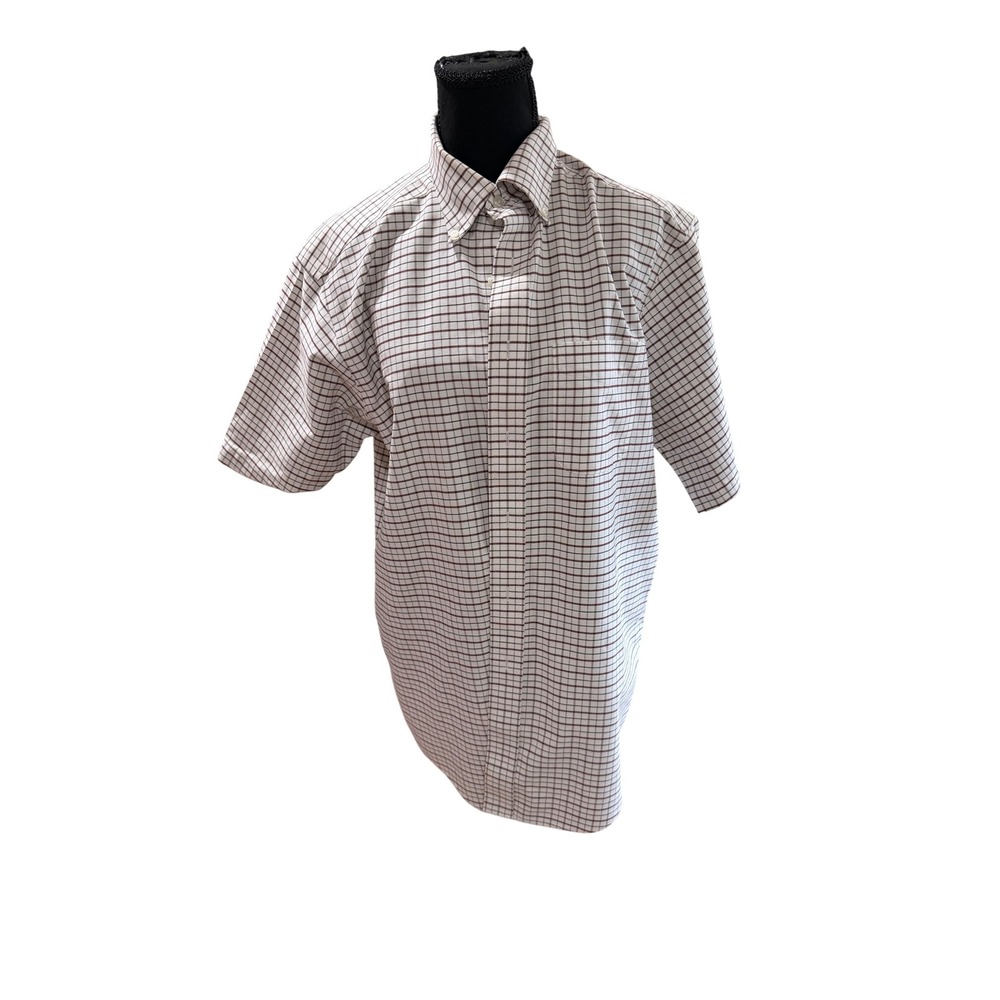 LL Bean Mens Short Sleeve Wrinkle Resistant Button‎ Shirt 15.5 White Red Grid
